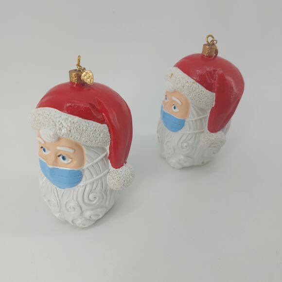 Santa Claus Quarantine Christmas Tree Ornaments Set of 2 Mask Hanging Decor - Picture 8 of 11